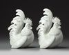 A PAIR OF JAPANESE HIRADO WHITE-GLAZED COCKERELS, MEIJI PERIOD (1868-1912)