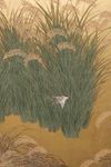 A JAPANESE SIX PANEL SCREEN (BYOBU) WITH SPARROWS AND RICE PLANTS, FIRST HALF 19TH CENTURY
