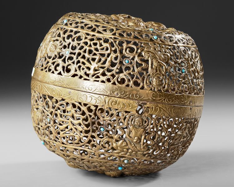 HANGING TIBETAN BRASS INCENSE BURNER, 19TH CENTURY