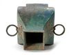A CHINESE BRONZE SQUARE-SECTION TWIN-HANDLED HU VASE, HAN DYNASTY (206 BC-220AD)