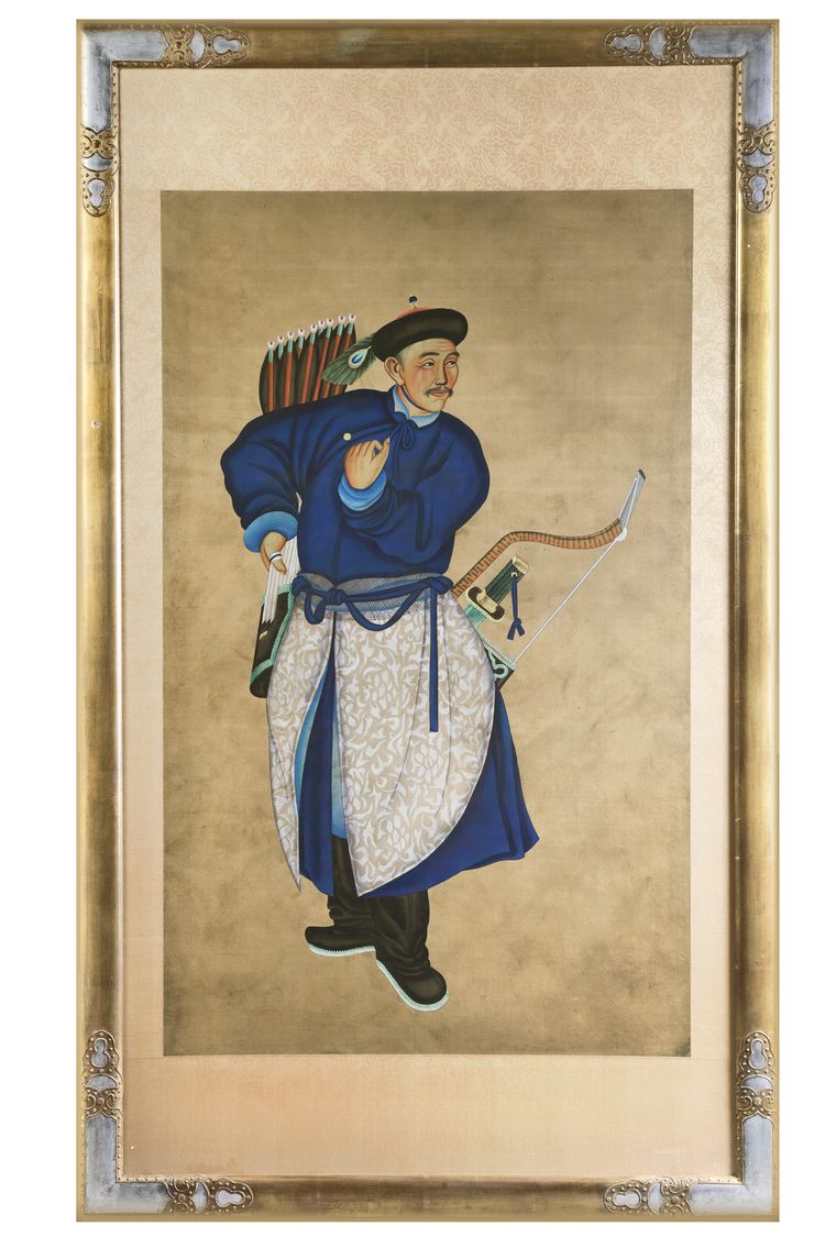 A LARGE CHINESE PAINTING OF A MANCHU ARCHER, 19TH CENTURY