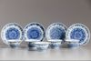 Five Chinese blue and white cups and four saucers