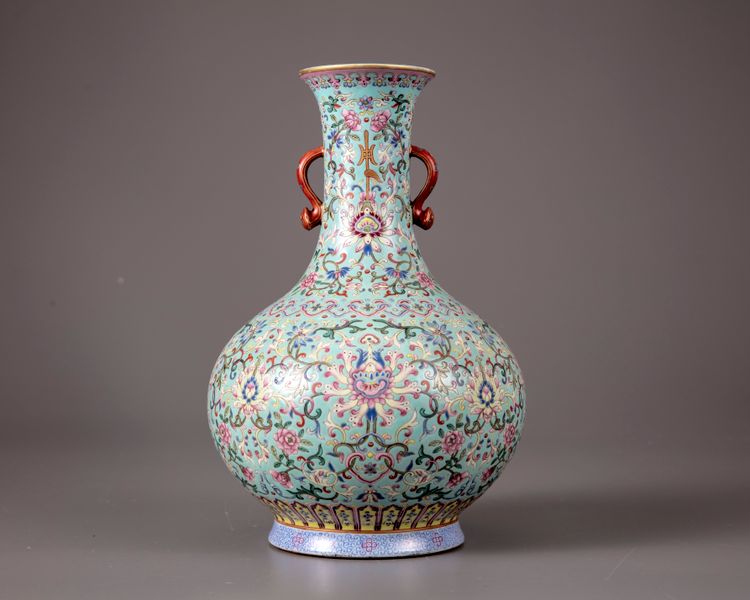 A claire-de-lune ground famille rose vase
