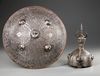 A QAJAR KULAH KHUD HELMET AND SEPAR SHIELD, PERSIA, 19TH CENTURY