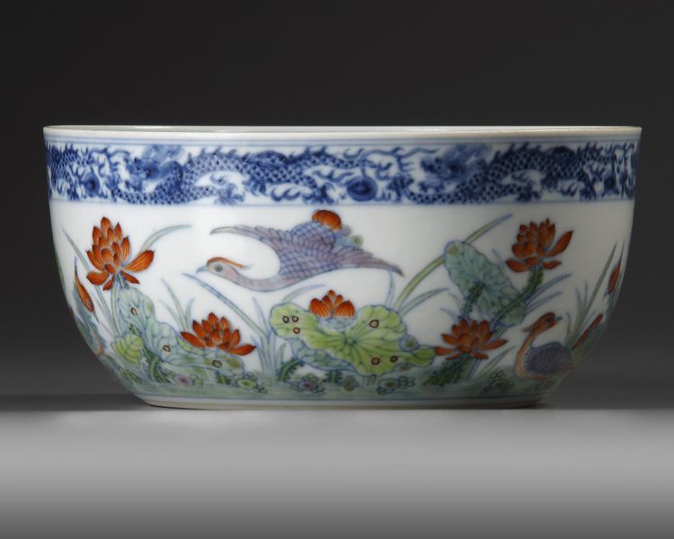 A DOUCAI 'MARRIAGE' BOWL, QING DYNASTY (1644-1911)