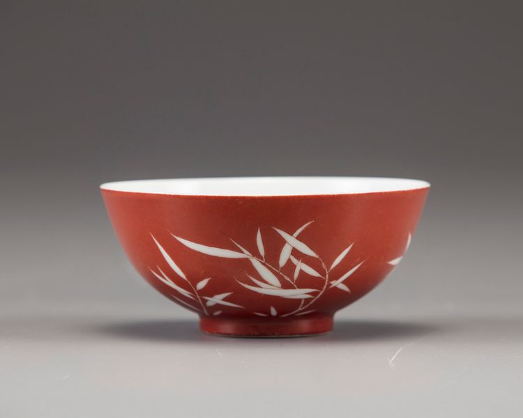 A Chinese coral-ground reserve decorated 'bamboo' bowl