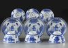 THREE CHINESE BLUE AND WHITE 'CUCKOO IN THE HOUSE' BOWL, COVERS AND SAUCERS, 18TH-19TH  CENTURY