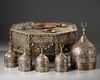 A LARGE MAMLUK REVIVAL SILVER INLAID BRASS DOMED INCENSE BURNER, EARLY 20TH CENTURY