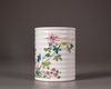 A Chinese famille rose 'chrysanthemum' ribbed brush pot, bitong
