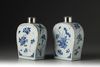 A Pair of Blue and White Tea Caddies with Silver Lids