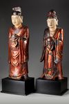 A PAIR OF LARGE CHINESE WOODEN FIGURES, 19TH CENTURY