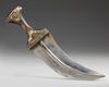 A CURVED DAGGER OR JAMBIYA, LEATHER SHEATH WITH EMBROIDERED BELT, YEMEN EARLY 20TH CENTURY