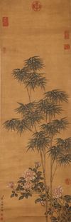 A CHINESE 'FLOWER AND BAMBOO' HANGING SCROLL 