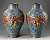 A pair of large Chinese cloisonné enamel 'ribbon' vases