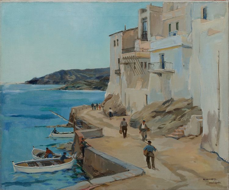 ISIDORE VAN MENS (1890-1985), VIEW OF CADAQUES, SPAIN, OIL ON CANVAS