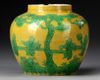 A CHINESE YELLOW-GROUND GREEN ENAMELED POT, MING DYNASTY (1368-1644) OR LATER