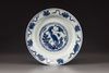 A blue and white 'phoenix' dish