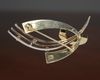 A 14 CARAT GOLD MODERN DESIGN BROOCH SET WITH 3 DIAMONDS, CIRCA 1950-1970