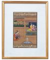 THREE INDIAN MINIATURE PAINTINGS OF KRISHNA AND COURTLY LADIES, LATE 19TH-EARLY 20TH CENTURY