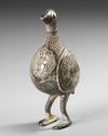 A PERSIAN SILVER INLAID BRONZE BIRD, KHURASSAN STYLE, 19TH-20TH CENTURY