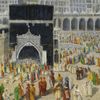 AN OIL PAINTING DEPICTING A PILGRIMAGE TO MECCA, EARLY 20TH CENTURY