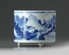 A small Chinese blue and white cylindrical censer