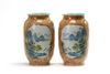 A pair of Chinese imitation puddingstone-ground famille rose vases
