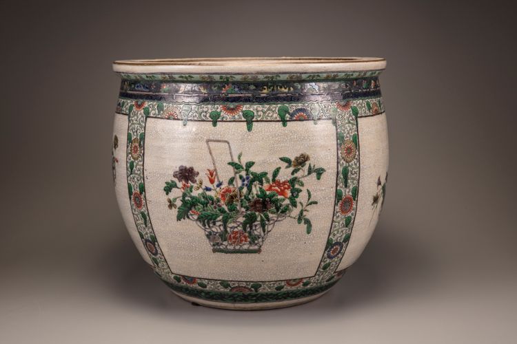 A Chinese famille verte porcelain fishbowl