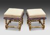 A PAIR OF FRENCH CARVED AND GILDED WOODEN POOFS, LOUIS XIII STYLE, LATE 19TH CENTURY