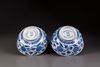A pair of blue and white 'floral' bowls