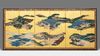 A JAPANESE MID-SIZE SIX -PANEL BYÔBU, PAINTING ON GOLDLEAF, MEIJI PERIOD (1868-1912)