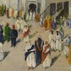 AN OIL PAINTING DEPICTING A PILGRIMAGE TO MECCA, EARLY 20TH CENTURY