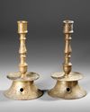 TWO OTTOMAN ENGRAVED BARASS CANDLESTICKS , TURKEY 17TH CENTURY