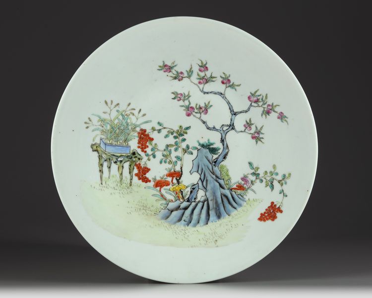 A large Chinese famille rose floral charger