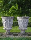 A PAIR LARGE COMPOSITION STONE GARDEN URNS, LATE 20TH CENTURY