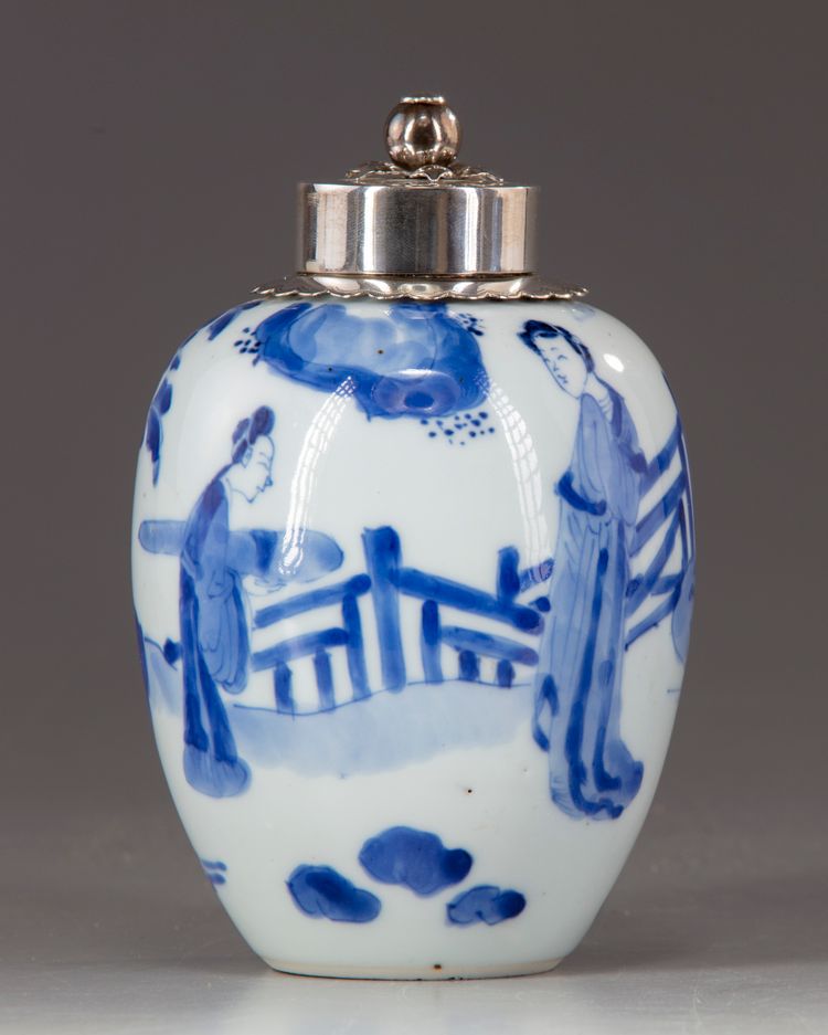 A Chinese blue and white silver mounted jar