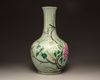 A Chinese celadon-ground famille rose bottle vase