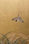 A JAPANESE SIX PANEL SCREEN (BYOBU) WITH SPARROWS AND RICE PLANTS, FIRST HALF 19TH CENTURY
