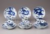 Set of six blue and white cups and saucers