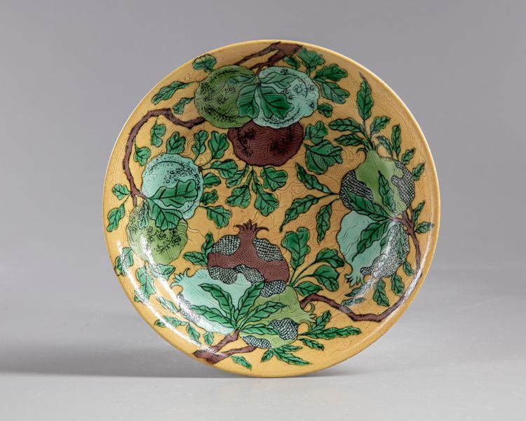 A Chinese sancai yellow ground dish