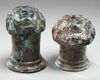 A PAIR OF ROMAN BRONZE AND SILVERED "FACE OF FEMALE" TERMINALS, CIRCA 2ND-3RD CENTURY AD
