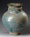 A KASHAN TURQUOISE GLAZED POTTERY STORAGE JAR, CENTRAL PERSIA, 12TH CENTURY