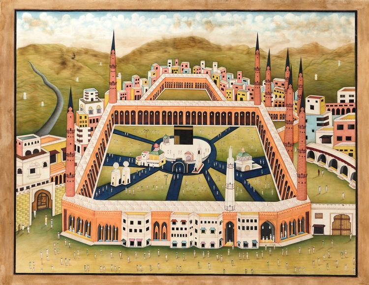 A LARGE INDIAN PAINTING WITH A VIEW OF MECCA, EARLY 20TH CENTURY
