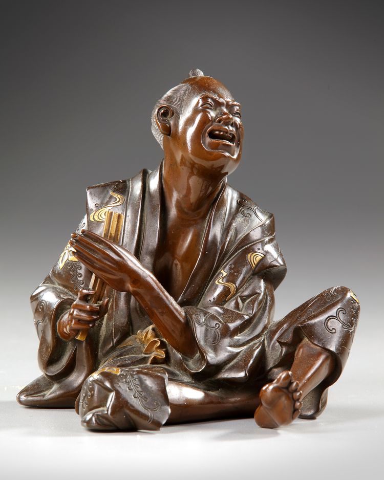 A JAPANESE BRONZE STATUE OF A SITTING MAN,MEIJI PERIOD (1868-1912)