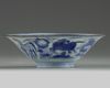 A Chinese blue and white 'Eight Horses of Mu Wang' conical bowl
