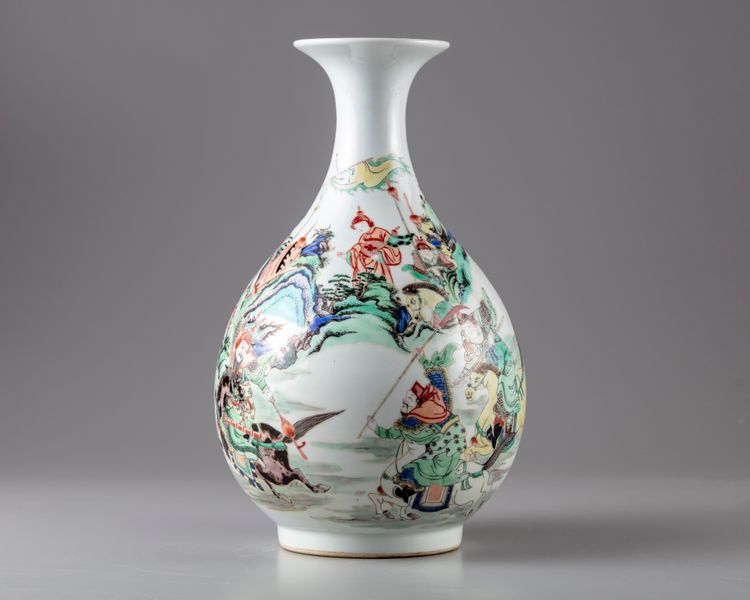A Chinese famille verte pear shaped vase 'yuhuchunping'