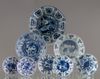 A lot of eight Chinese blue and white dishes.