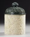 CHINESE CARVED WHITE JADE CYLINDRICAL JAR WITH JADE COVER, 19TH CENTURY