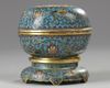 A Chinese cloisonné enamel 'Islamic market' round box and cover and stand