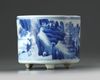 A small Chinese blue and white cylindrical censer